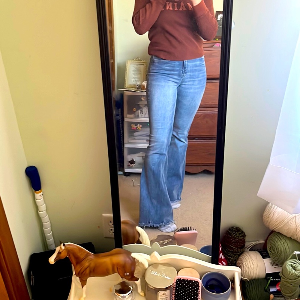 VERVET by Flying Monkey High Rise Super Flare Jeans with Raw Hem Detail